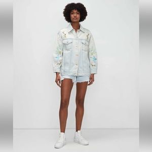 7 For All Mankind Easy Trucker Jean Jacket With Embroidery -Sun Blue